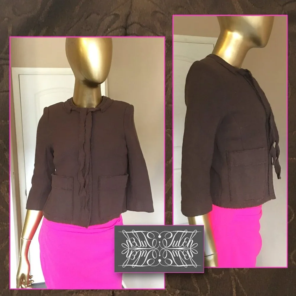 TULEH Brown Fringe Wool Blend Evening Jacket - Picture 3 of 16